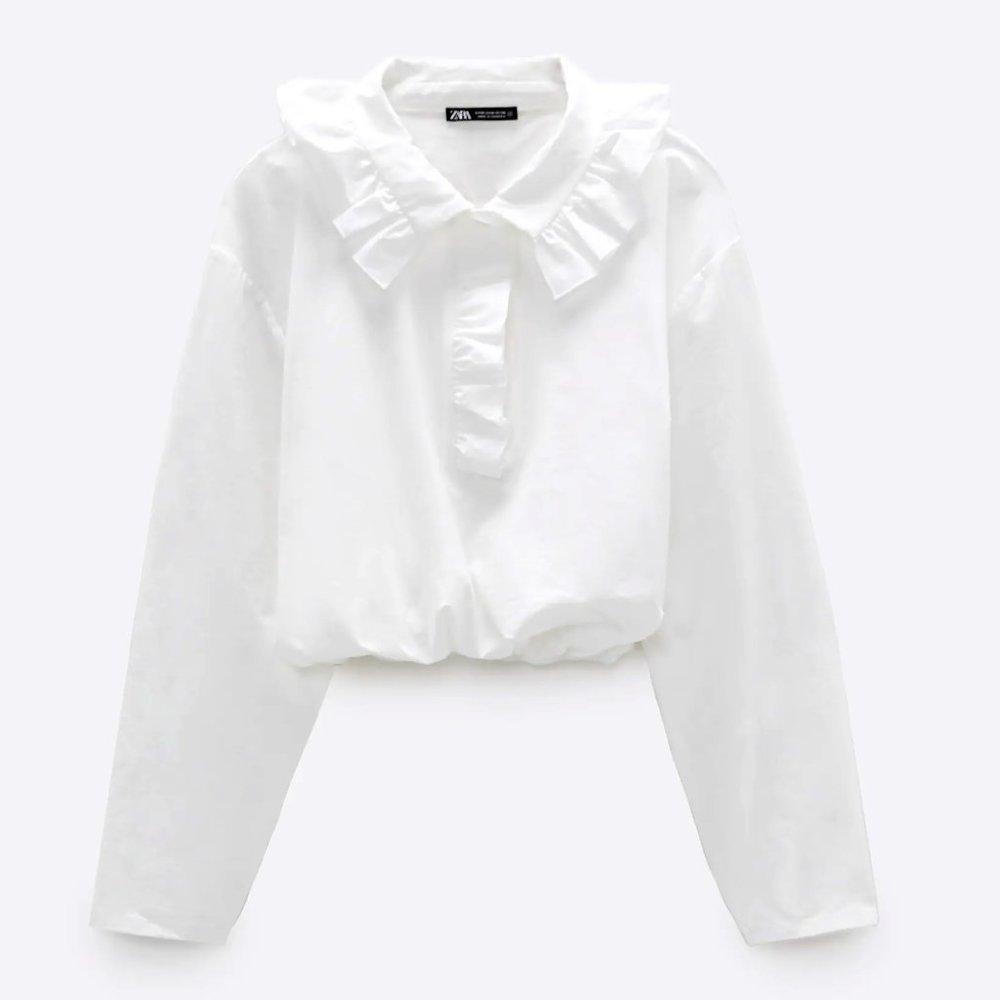 NEW Zara White Ruffled Collar Blouse Shirt Top M - Picture 3 of 8